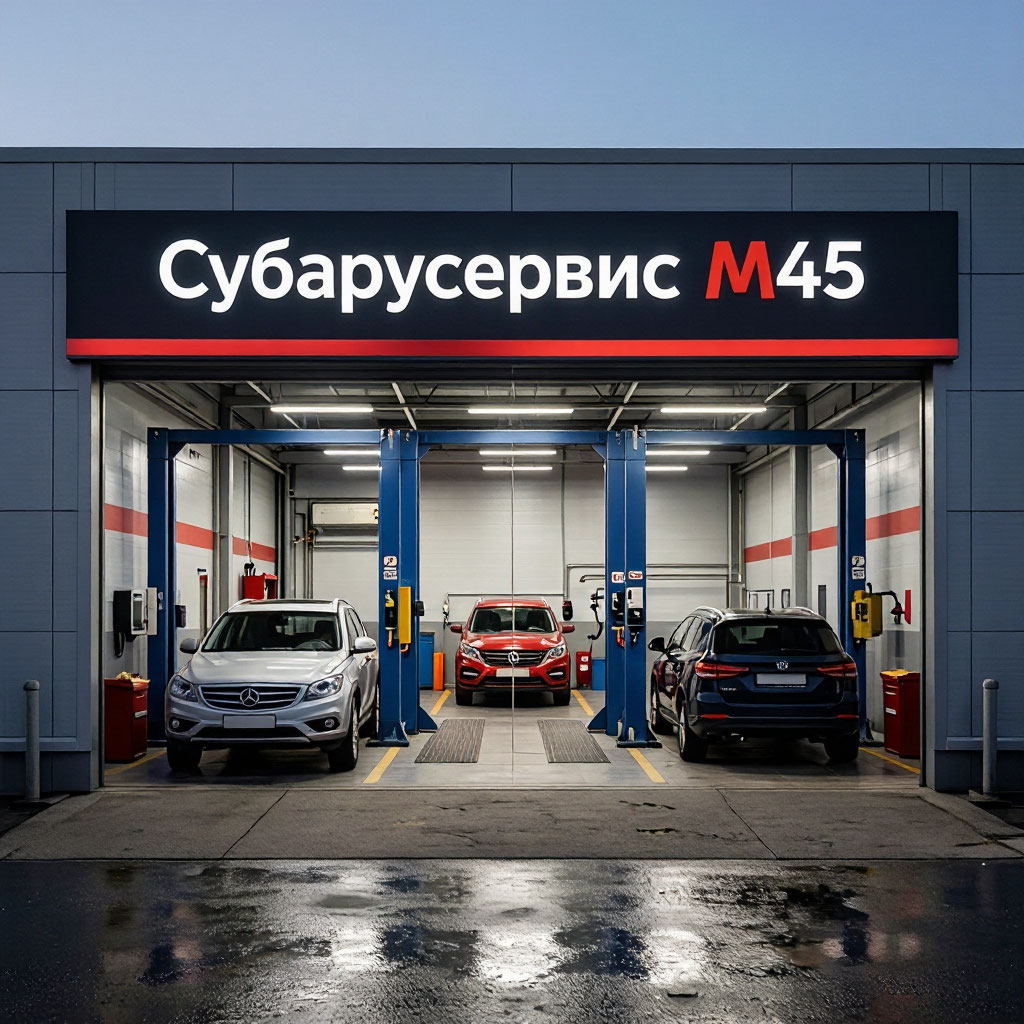 Вход в автосервис Субарусервис М45, фасад здания